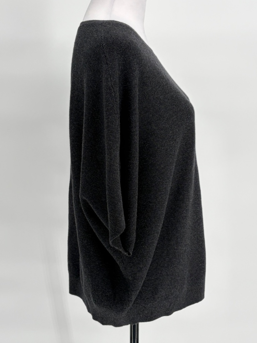 Quince Organic Cotton Cashmere Link-Stitch Dolman Heather Charcoal Sweater | L - Picture 5 of 10